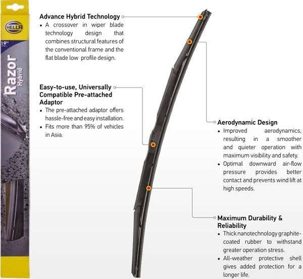 ORIGINAL HELLA RAZOR GERMANY Hybrid Aerodynamic Wiper Blade [1 Pair]